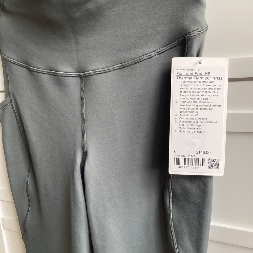 NWT Lululemon 28” Fast and Free hi rise thermal tights leggings with Pockets - Picture 4 of 5